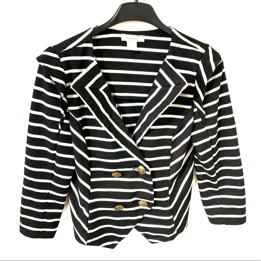 Poetry Black and White Striped Blazer Jacket